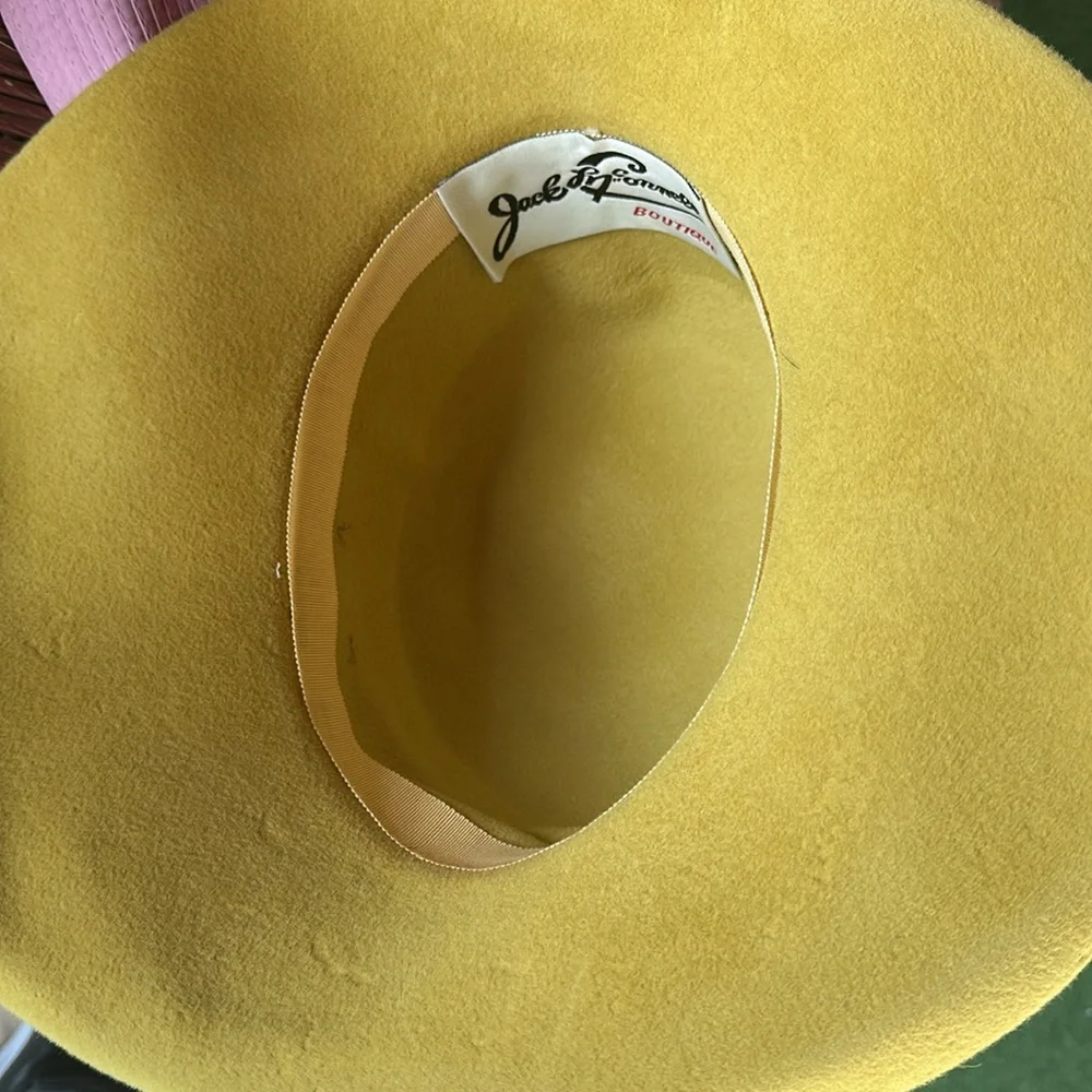Jack McConnell brown & Yellow with rhinestones Vintage Ladies hat